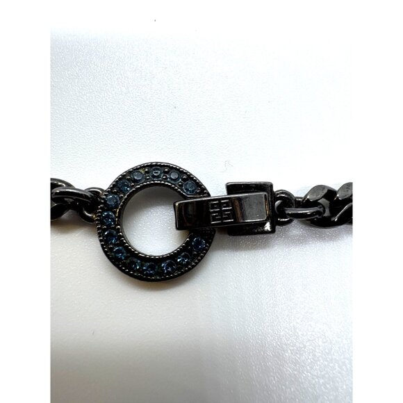 Givenchy Gunmetal Blue Crystal Necklace & Earring Set Designer Statement Jewelry - Picture 10 of 12